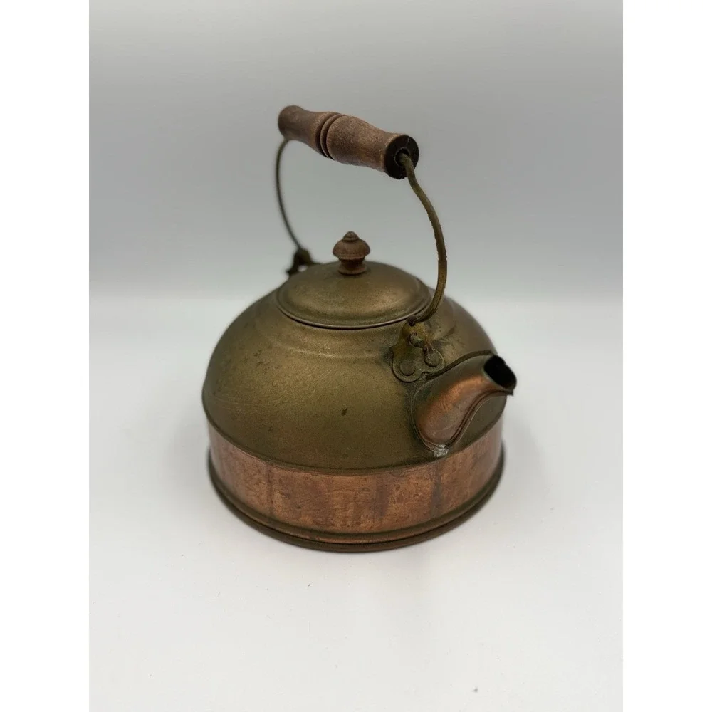Vintage Revere Ware Copper Kettle USA Made Patina Wood Handle Primitive Cottage